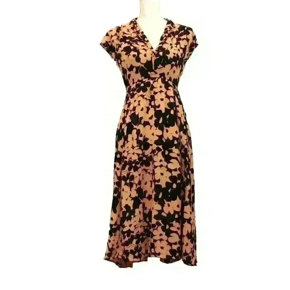 Urban Outfitters Black/Tan Daisy Print‎ Midi Dress – Size XS